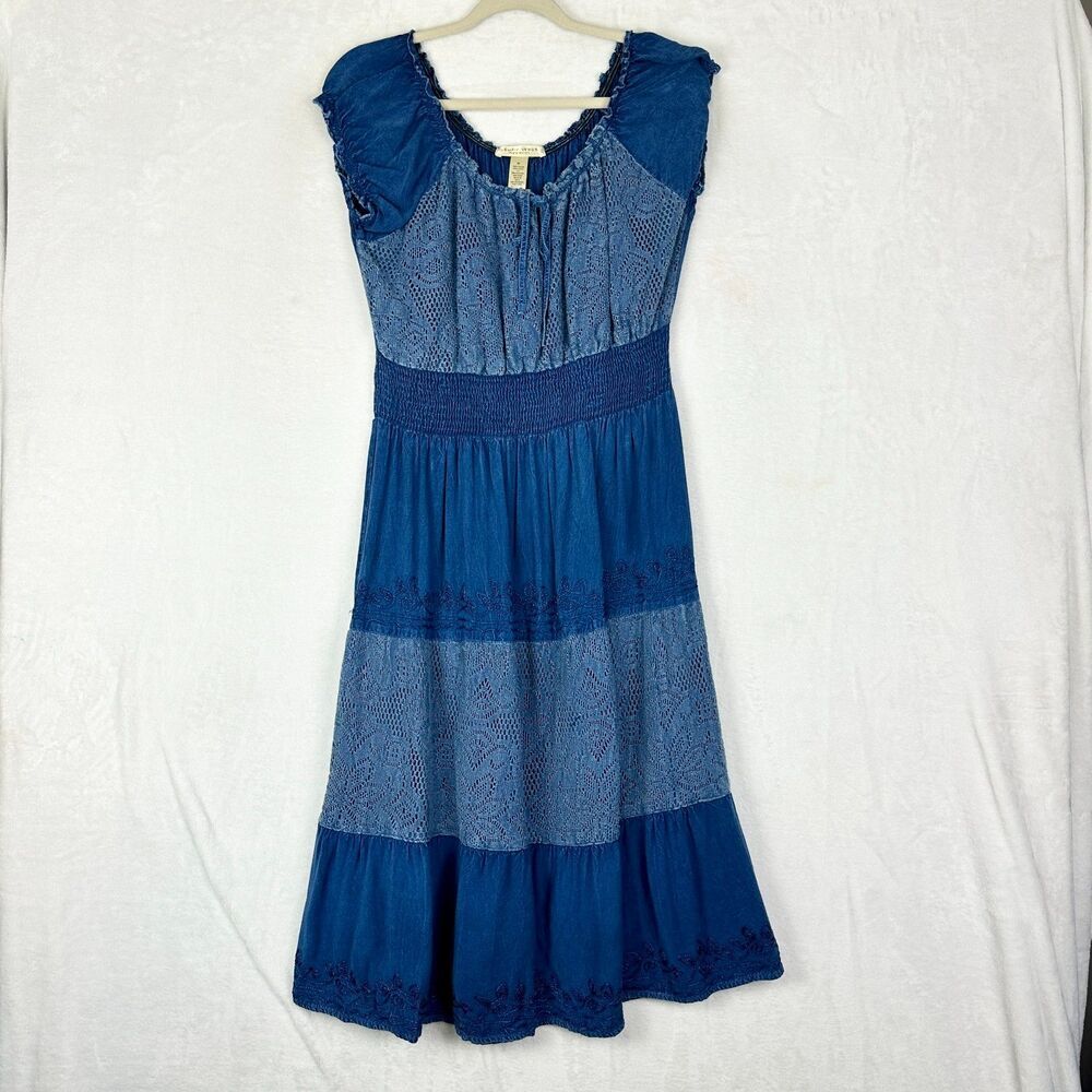 Studio West Milkmaid Crochet Embroidered Midi Dress Size XL Fairy Reniassance